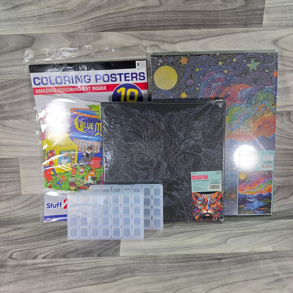Craft Lot Paint By Number Diamond Painting Coloring Posters Storage Trays New